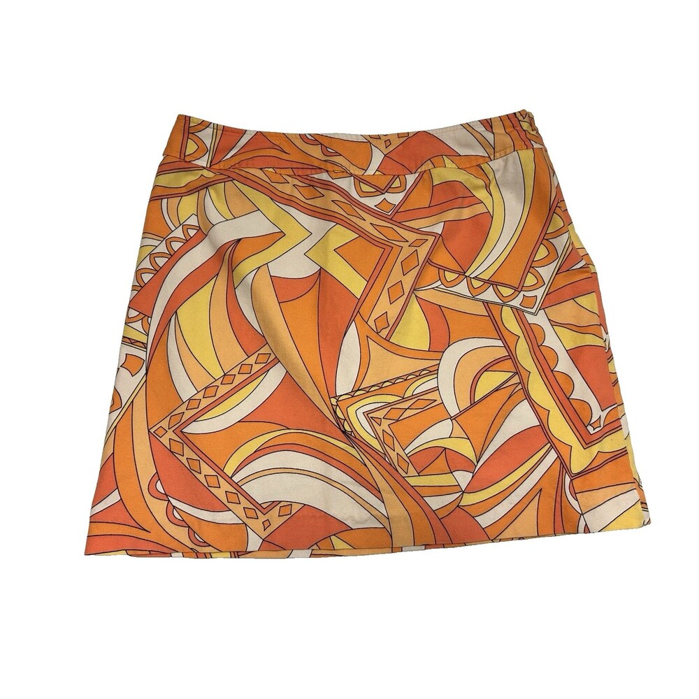 VTG Talbots Stretch Skirt Retro Orange Psychedelic 70's Cotton Zip Women Size 16